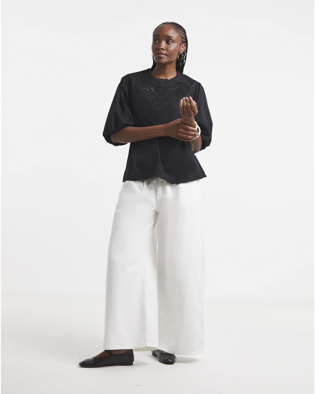 Simply Be Black Broderie Puff Sleeve Blouse