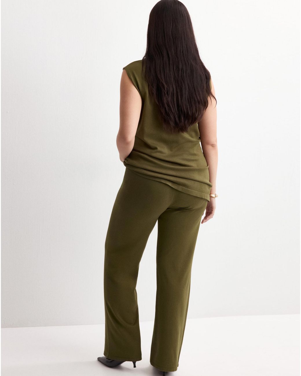 Mango Green Ostrich Fine-Knit Straight-Fit Tro