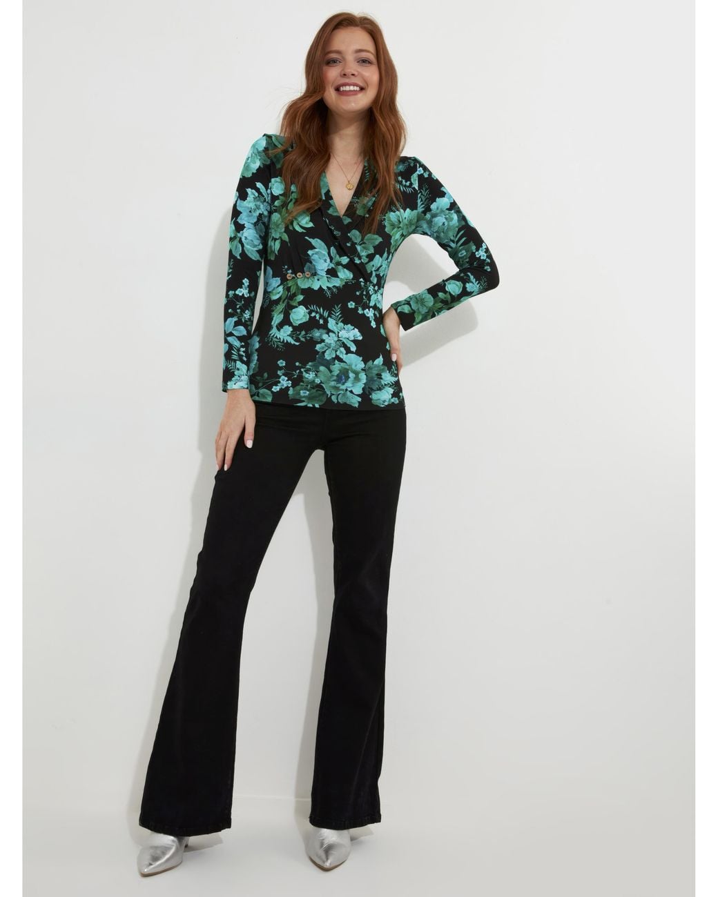Joe Browns Green Hallie Jersey Print Wrap Top