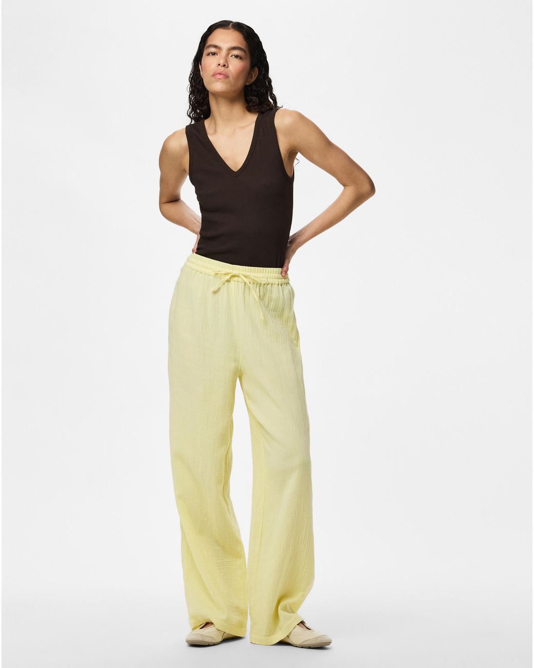 Pieces Green Sastina High Waist Wide Trousers