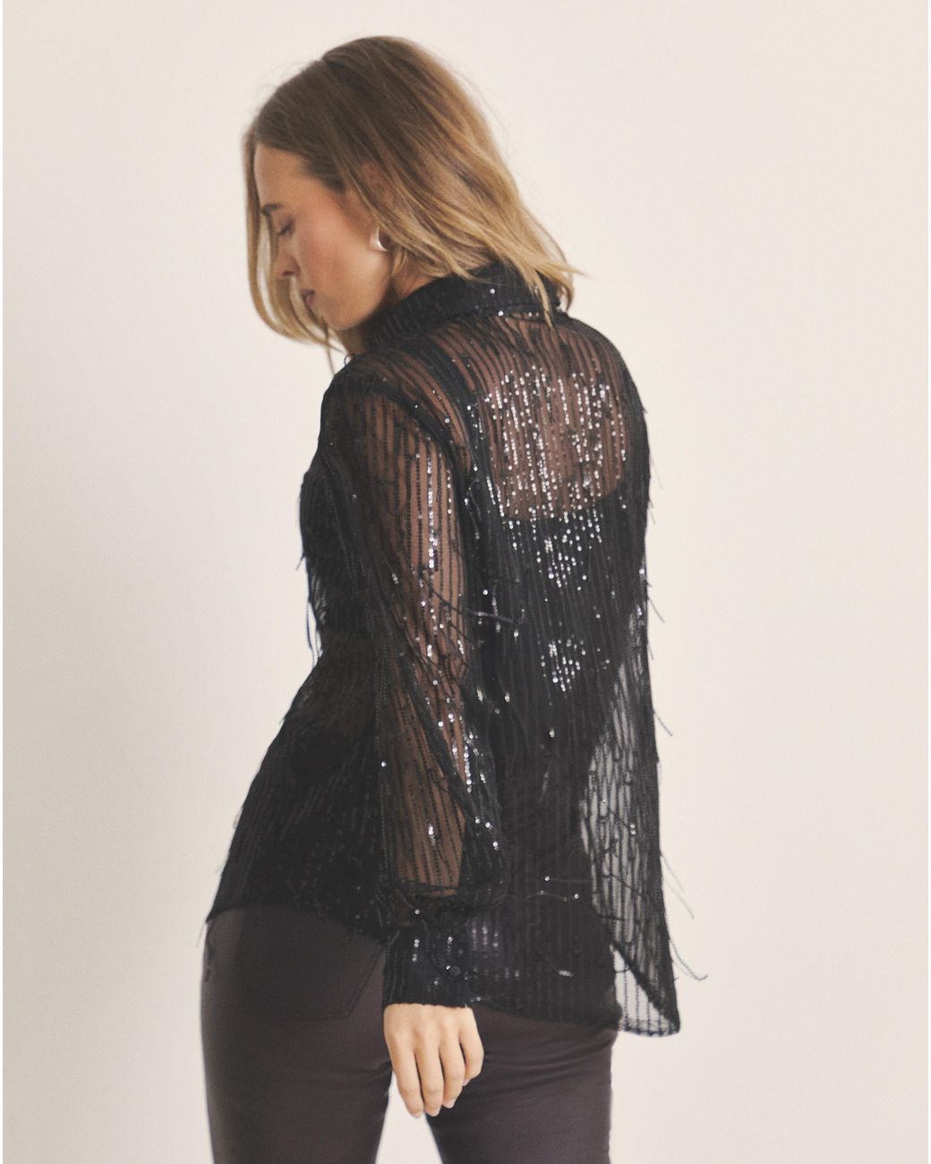 Simply Be Black Fringe Sequin Shirt