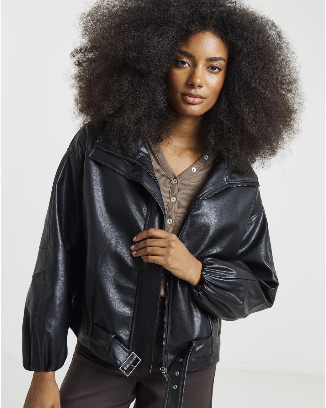 Simply Be Black Faux Leather Fur Collar Jacket