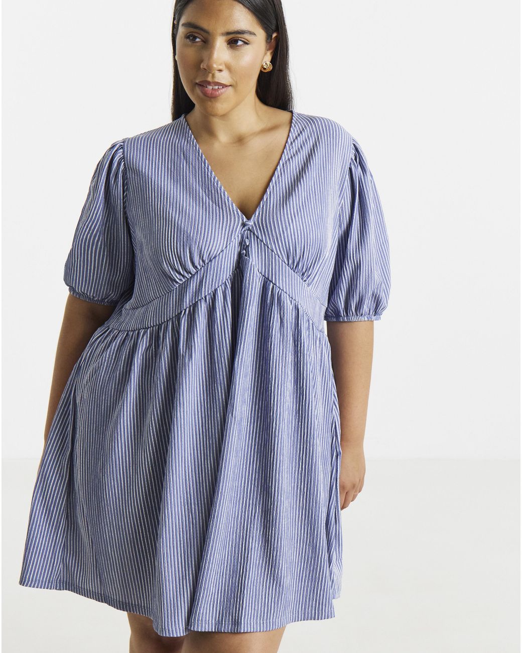Simply Be Blue Waffle Waist Detail Skater Dress
