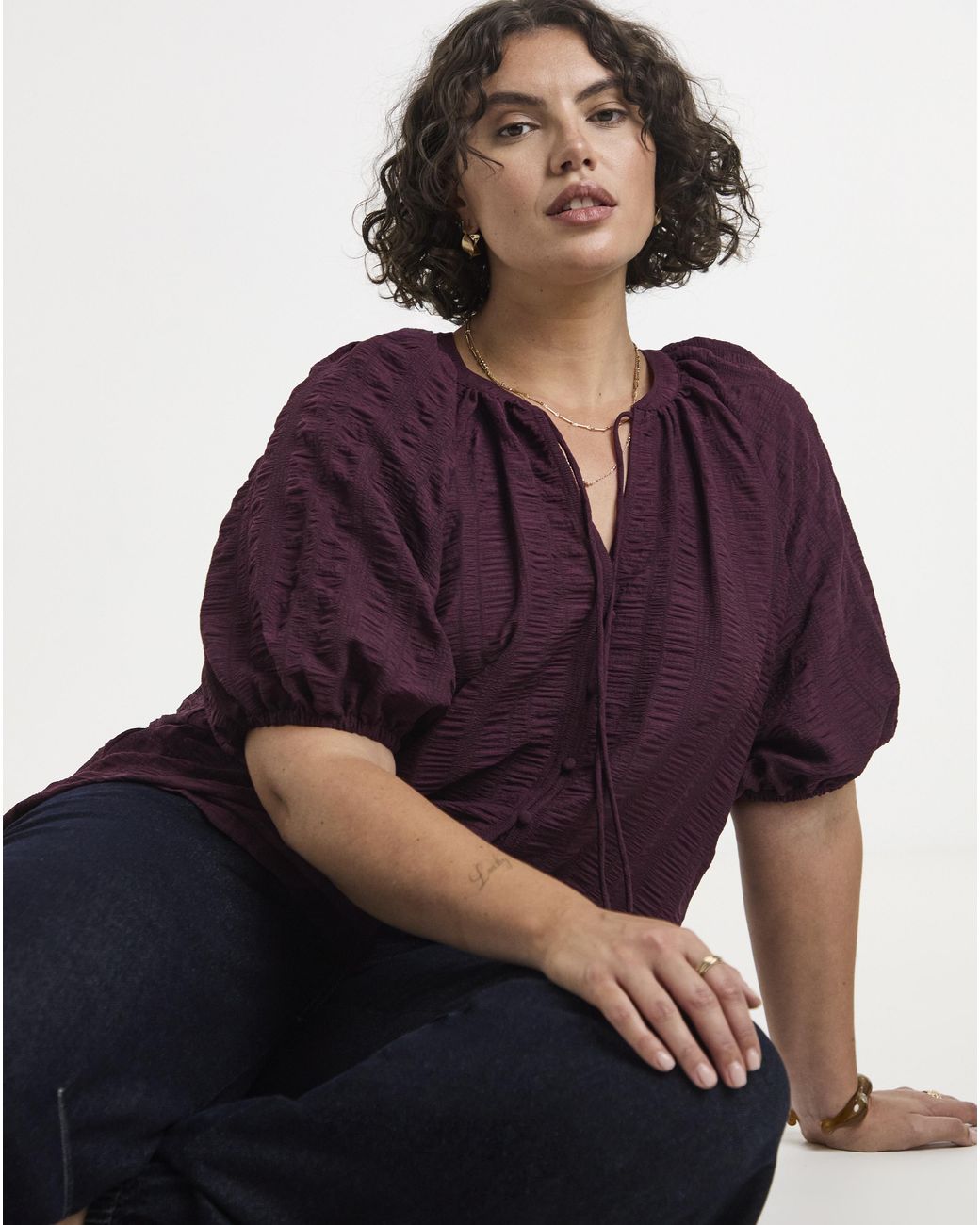 Simply Be Purple Textured Puff Sleeve Top