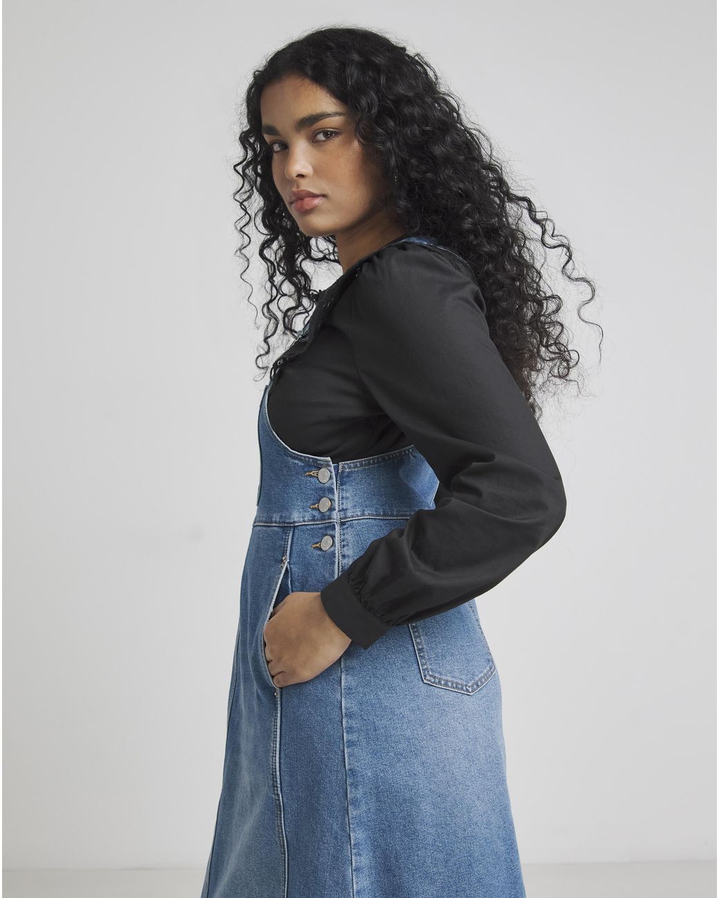 Simply Be Blue Denim Dungaree Dress