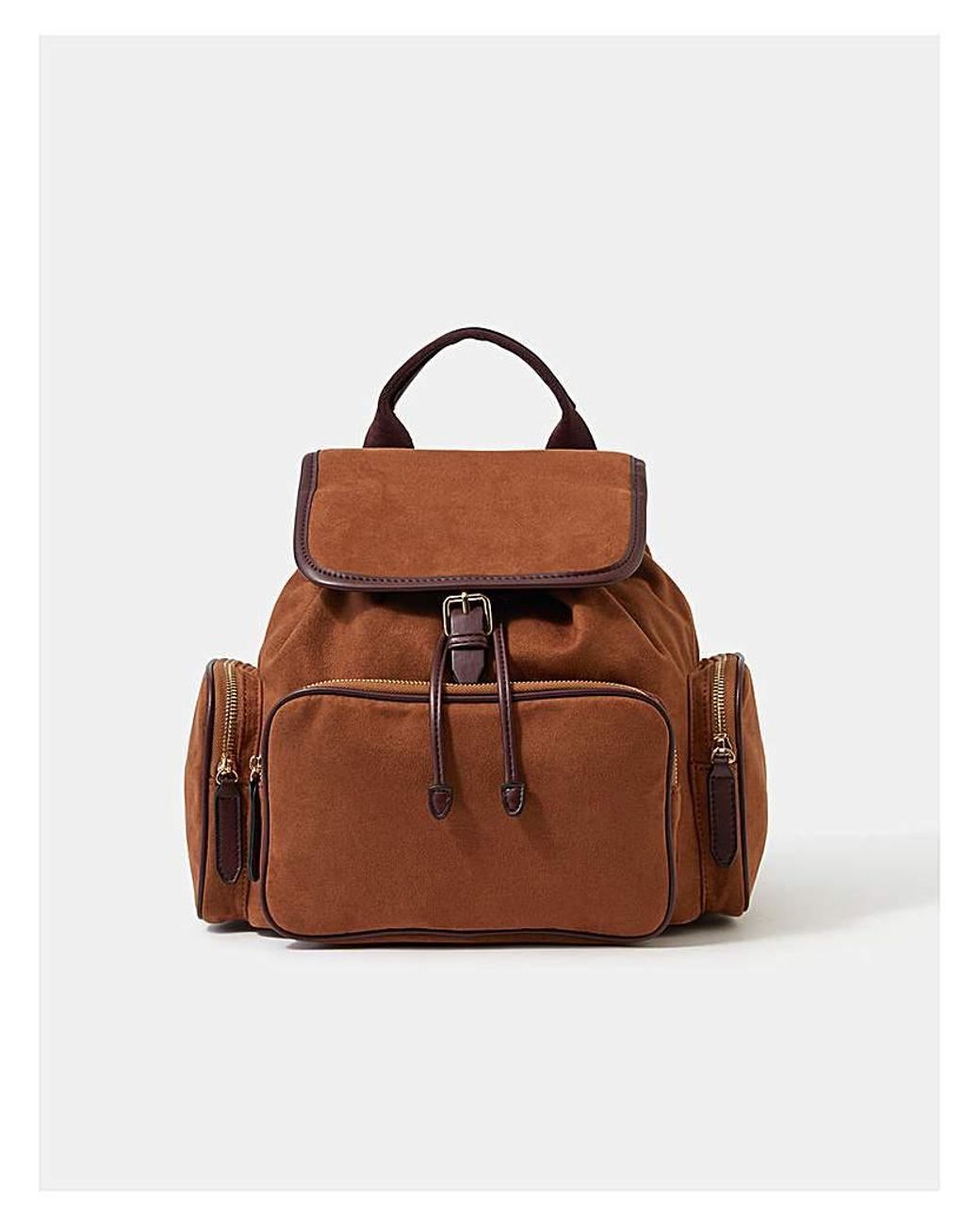 Accessorize Brown Pocket Faux Suede Backpack