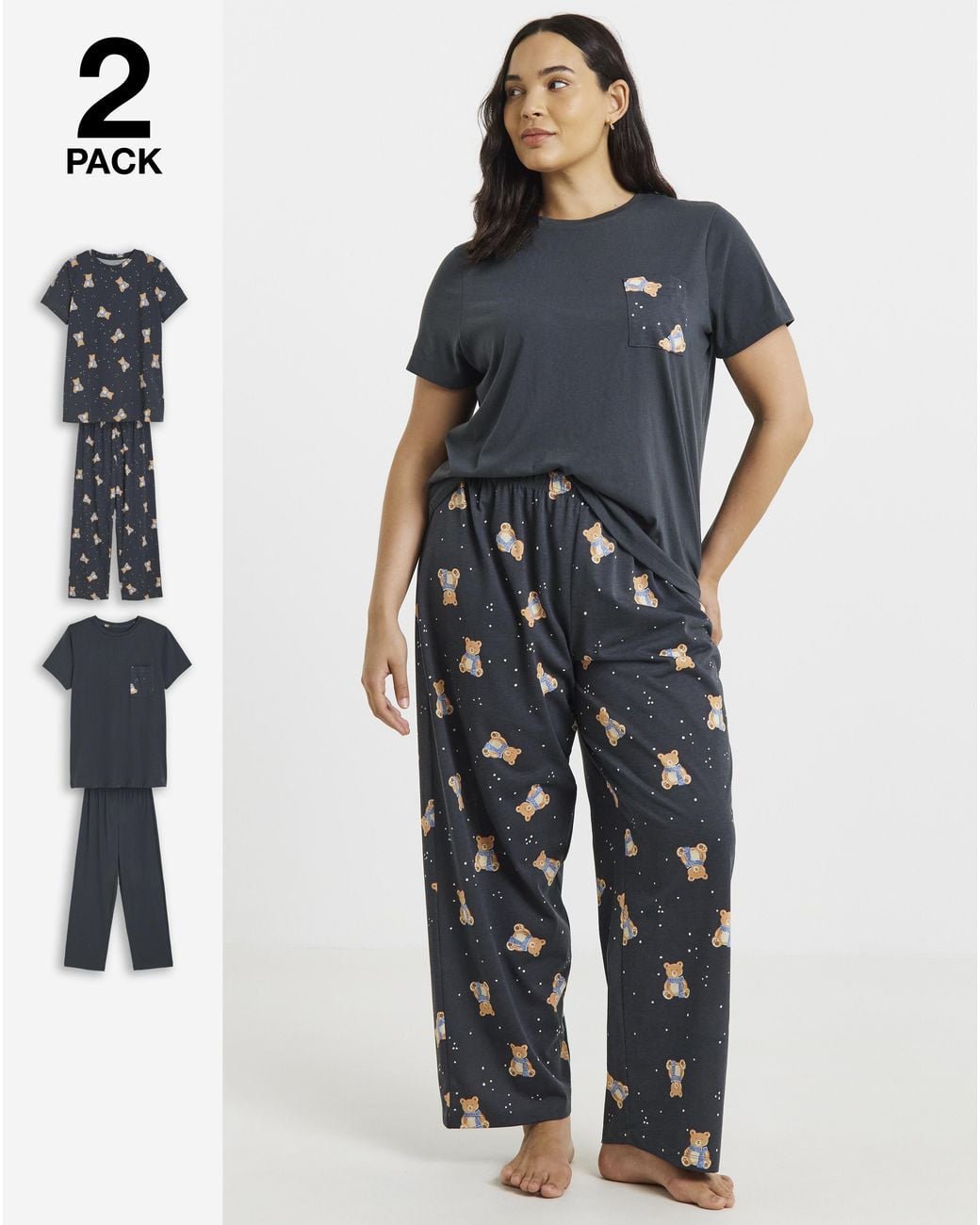 Pretty Secrets Blue Value Bear Print 2 Pack Pyjamas