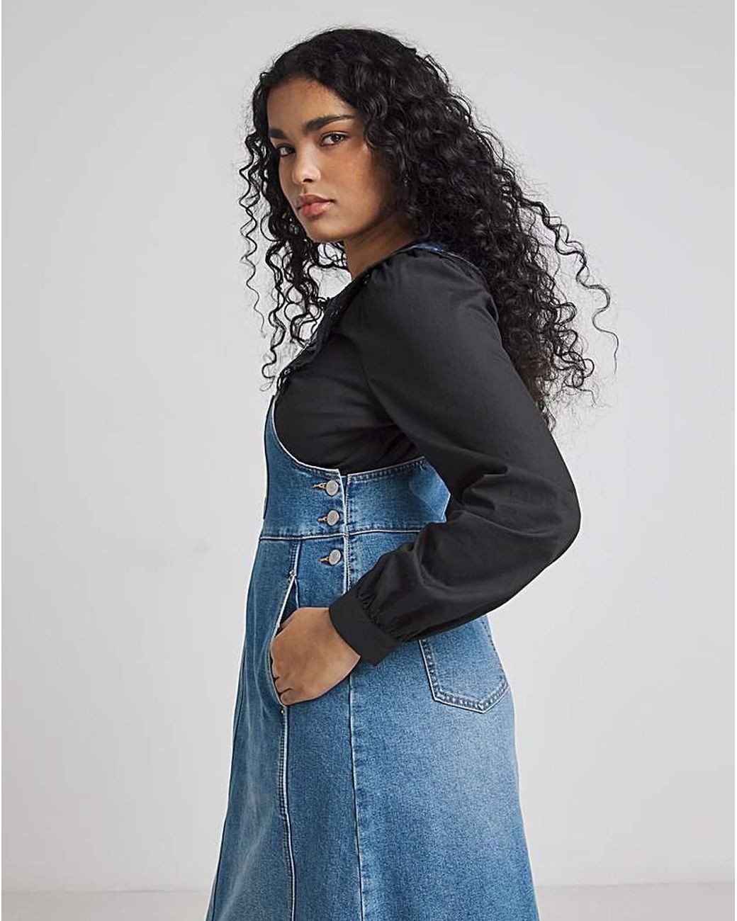 Simply Be Blue Denim Dungaree Dress