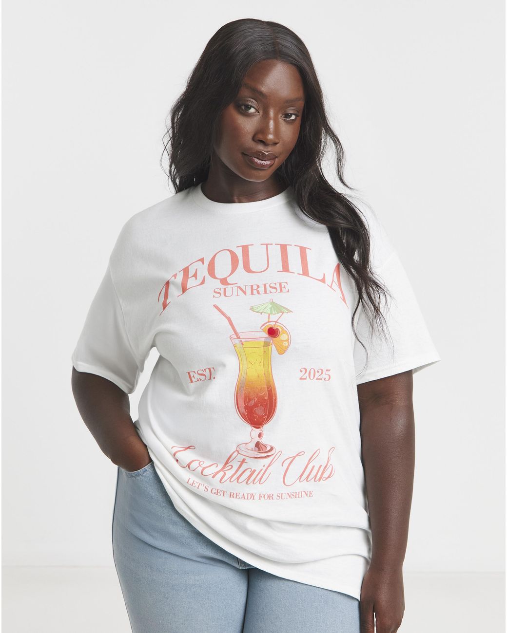 Simply Be White Tequila Sunrise Slogan T-Shirt