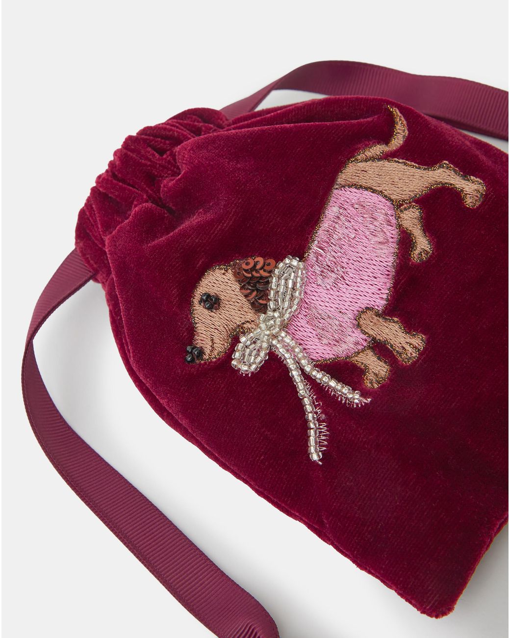 Accessorize Red Sausage Dog Drawstring Pouch
