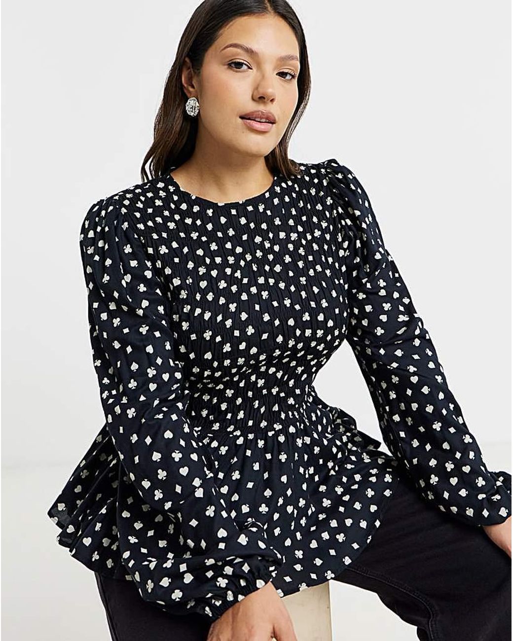 Simply Be Black Long Sleeve Shirred Top