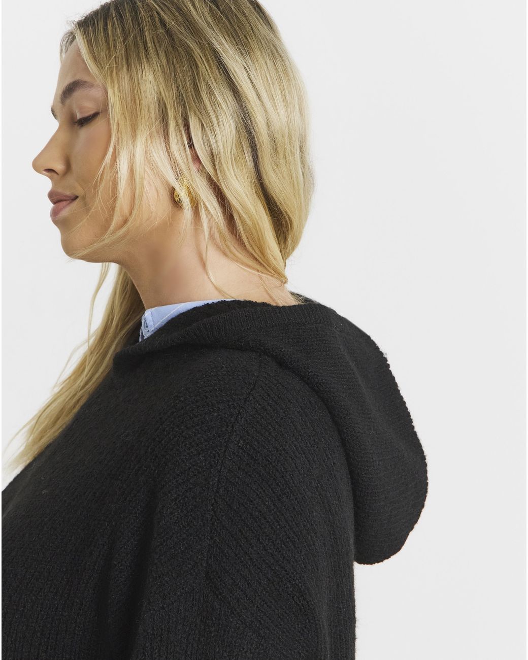 Simply Be Black Ribbed Knitted Hoodie