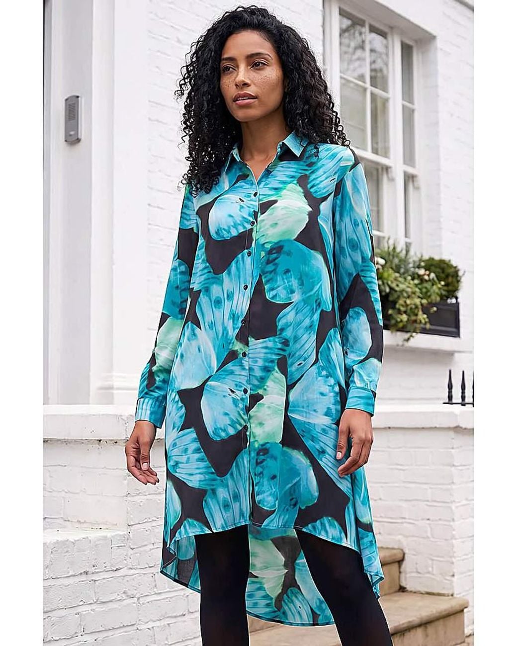 Roman Blue Roman Abstract Print Shirt Dress