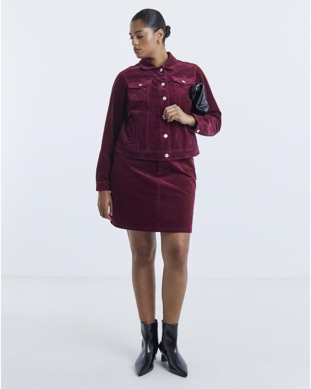 Simply Be Purple Faux Fur Collar Cord Jacket
