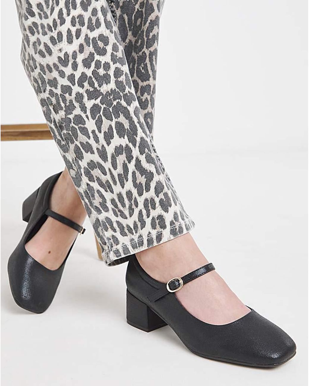 Heavenly Soles Black Block Heel Mary Jane Wide