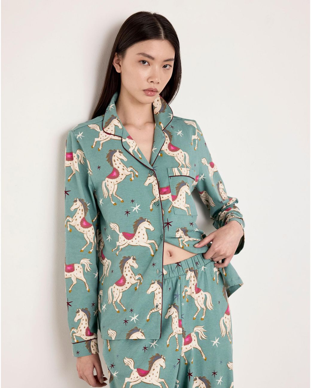 Chelsea Peers Green Classic Long Button Up Set