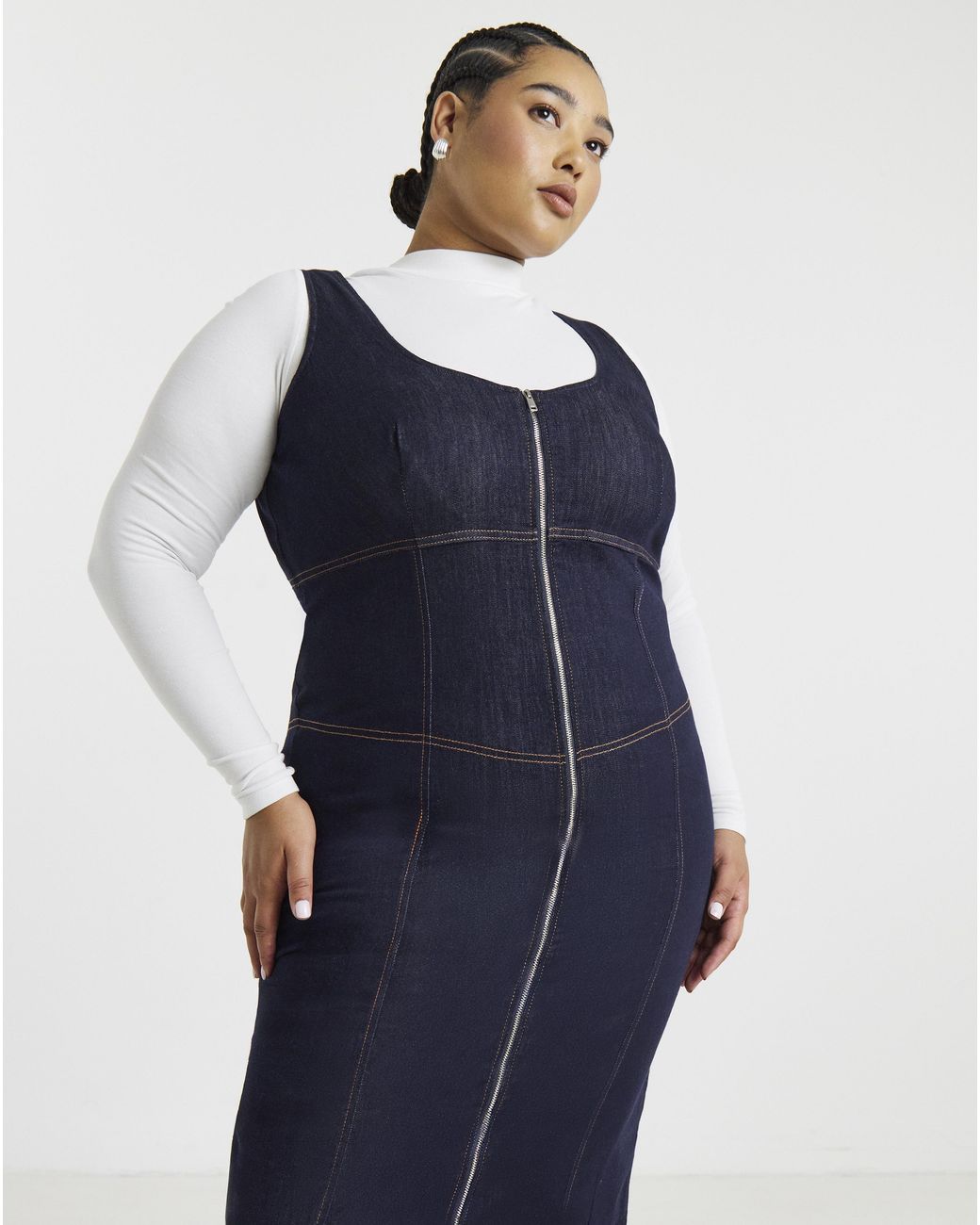 Simply Be Blue Denim Fitted Midaxi Dress
