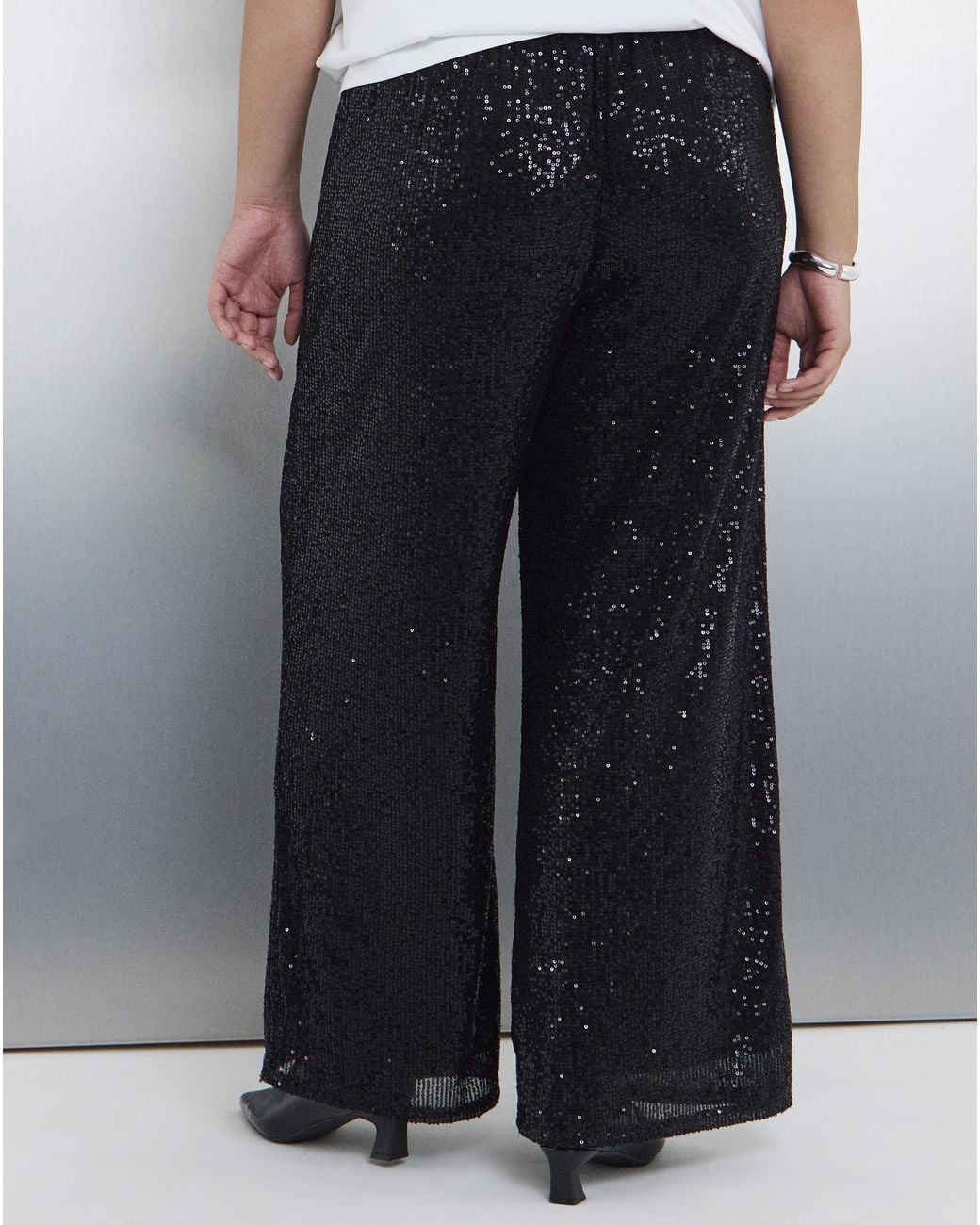 Simply Be White Sequin Wide Leg Trouser