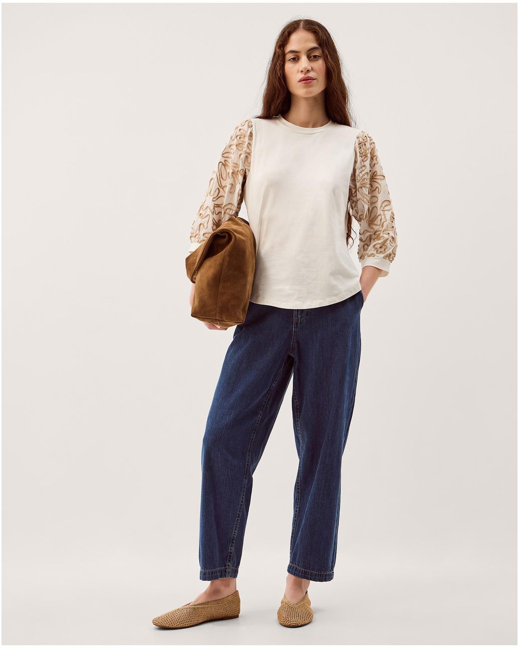 Monsoon Blue Freya Embroidered Sleeve Top