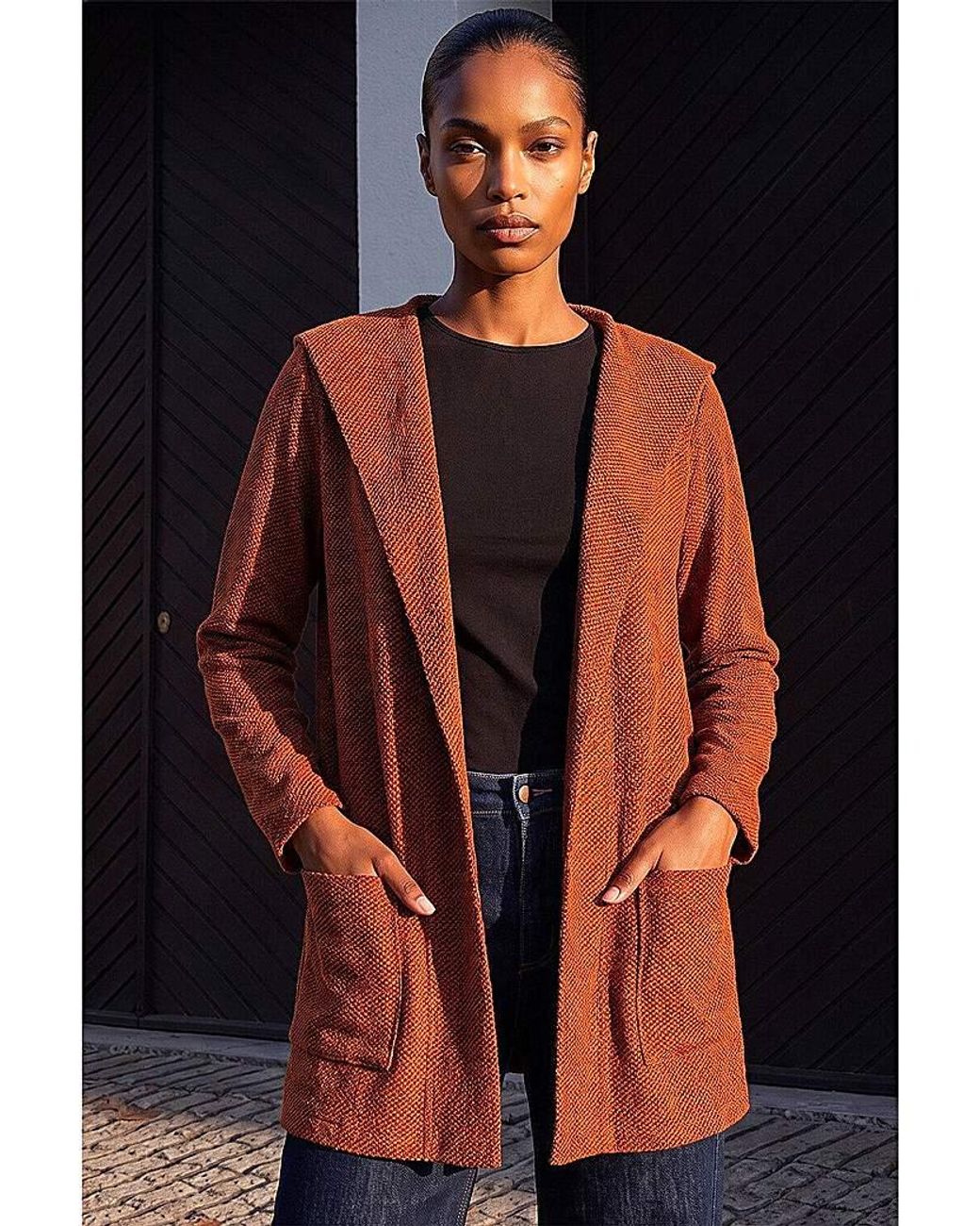 Roman Black Roman Longline Hooded Cardigan