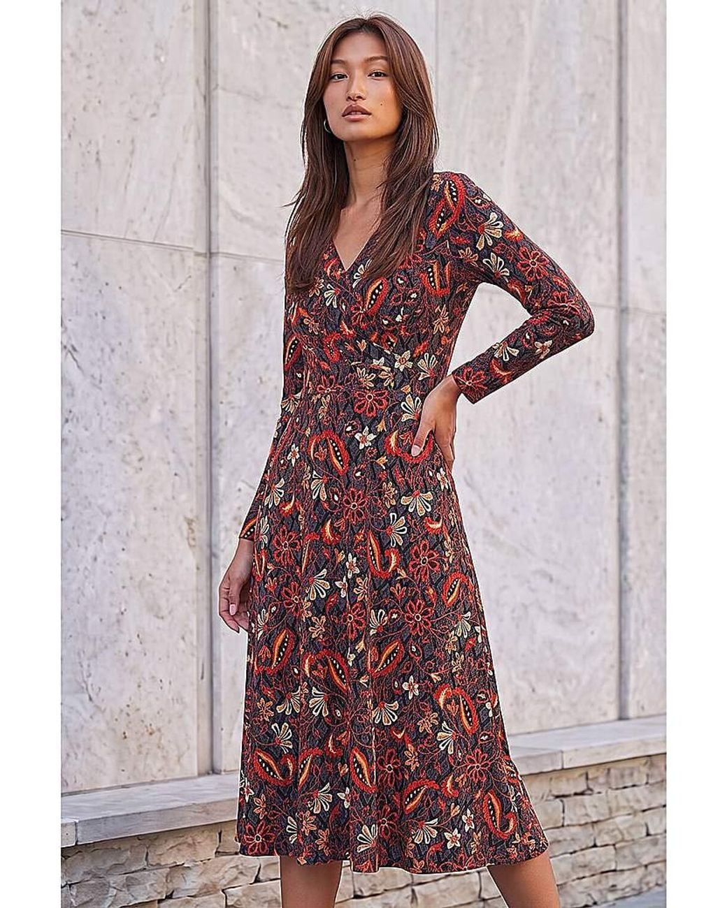 Roman Multicolor Roman Floral Gathered Midi Dress