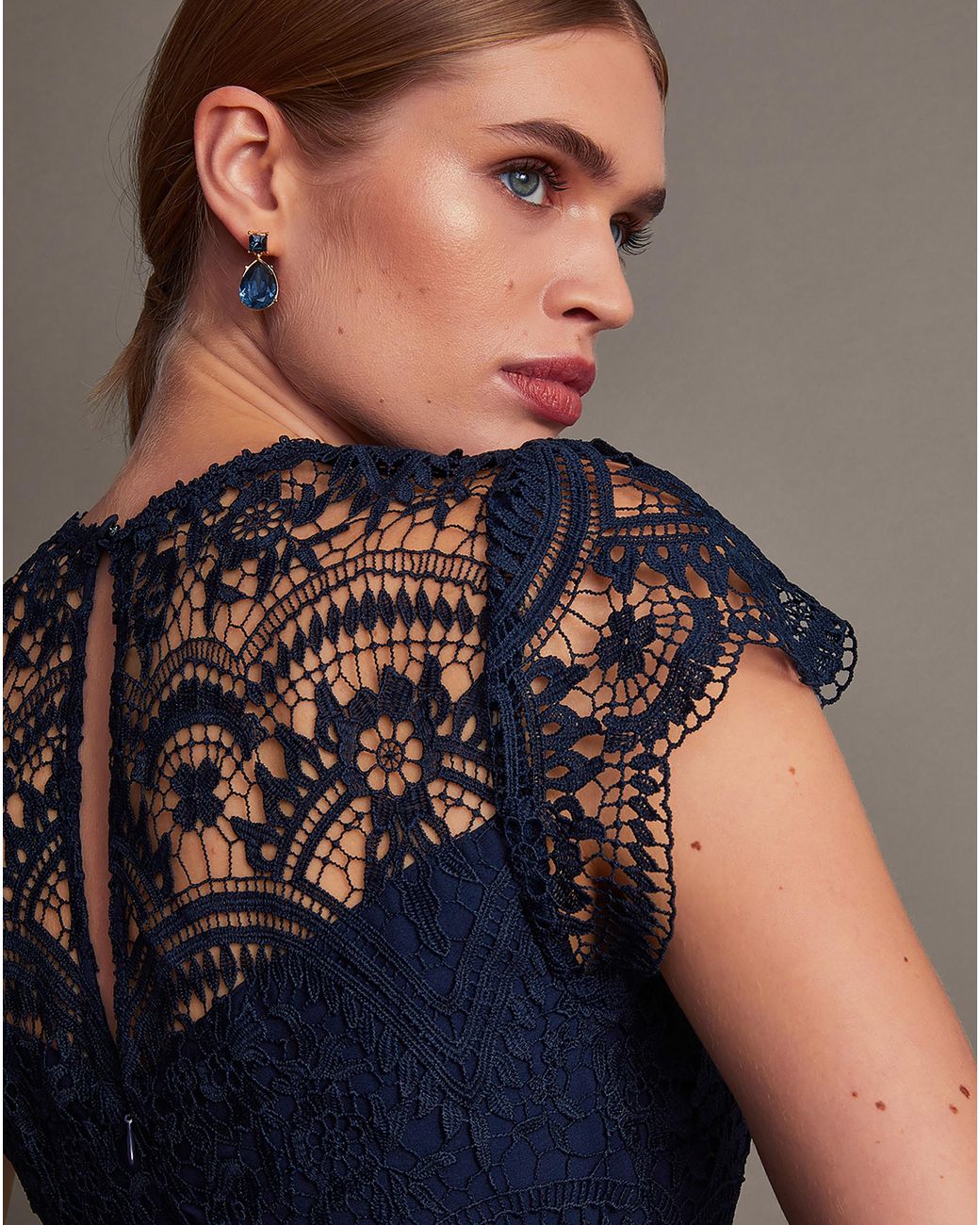Monsoon Blue Lace Midi Bridesmaid Dress
