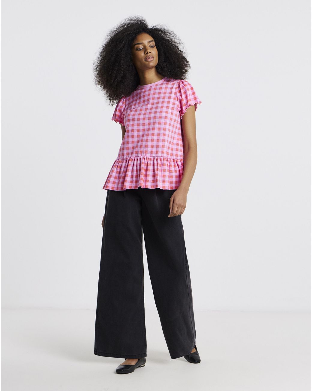 Simply Be Pink Ruffle Sleeve Peplum Tee