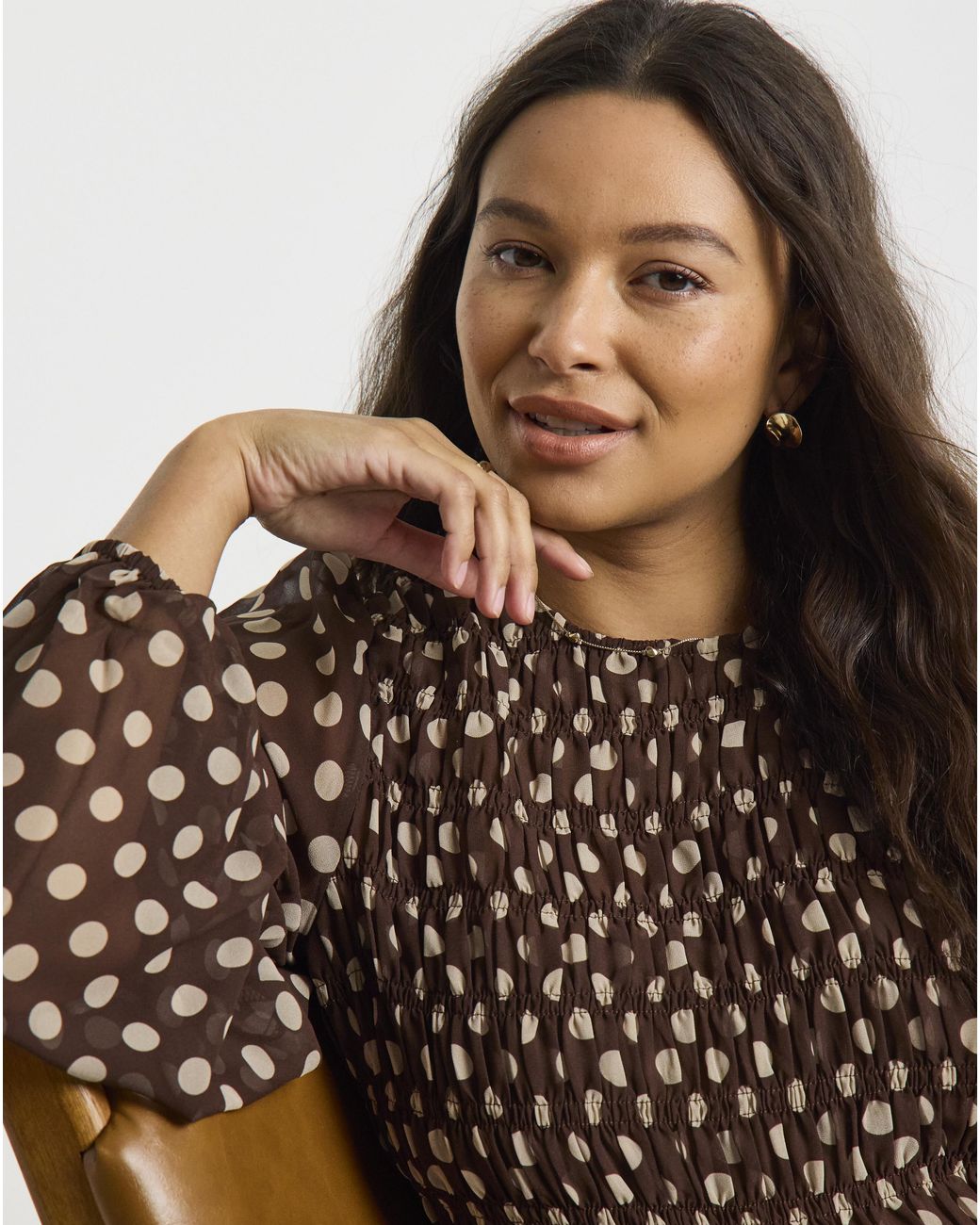 Simply Be Brown Check Shirred Blouse