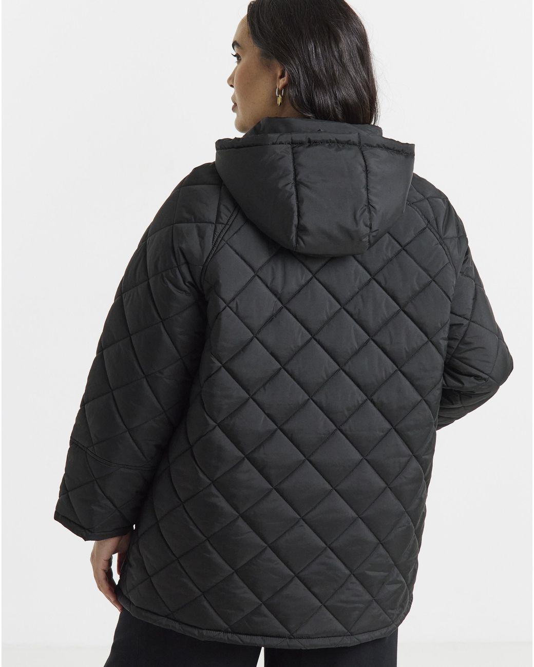Simply Be Black Hooded Quilt Swing Coat
