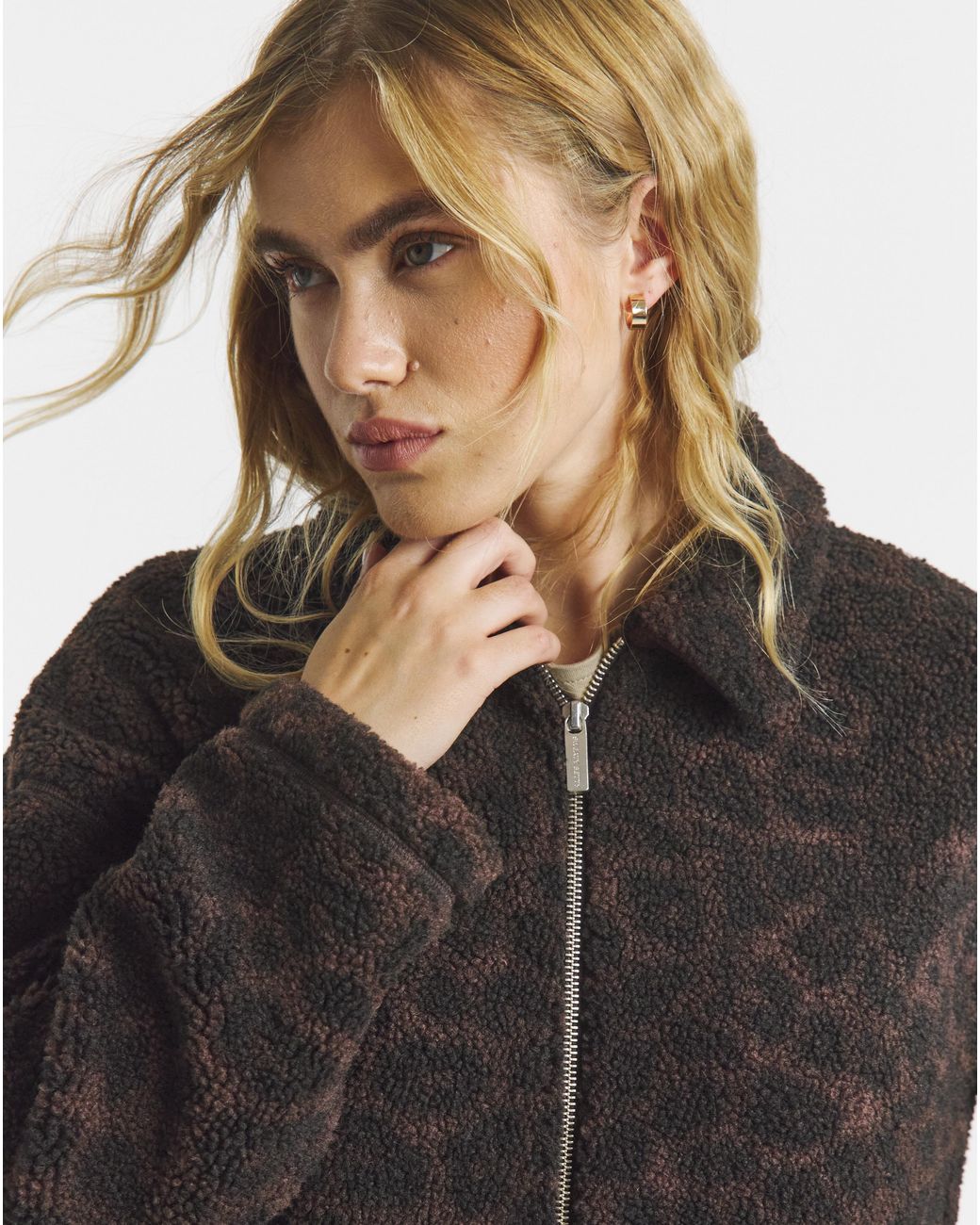 Sweaty Betty Black Collared Printed Fleece