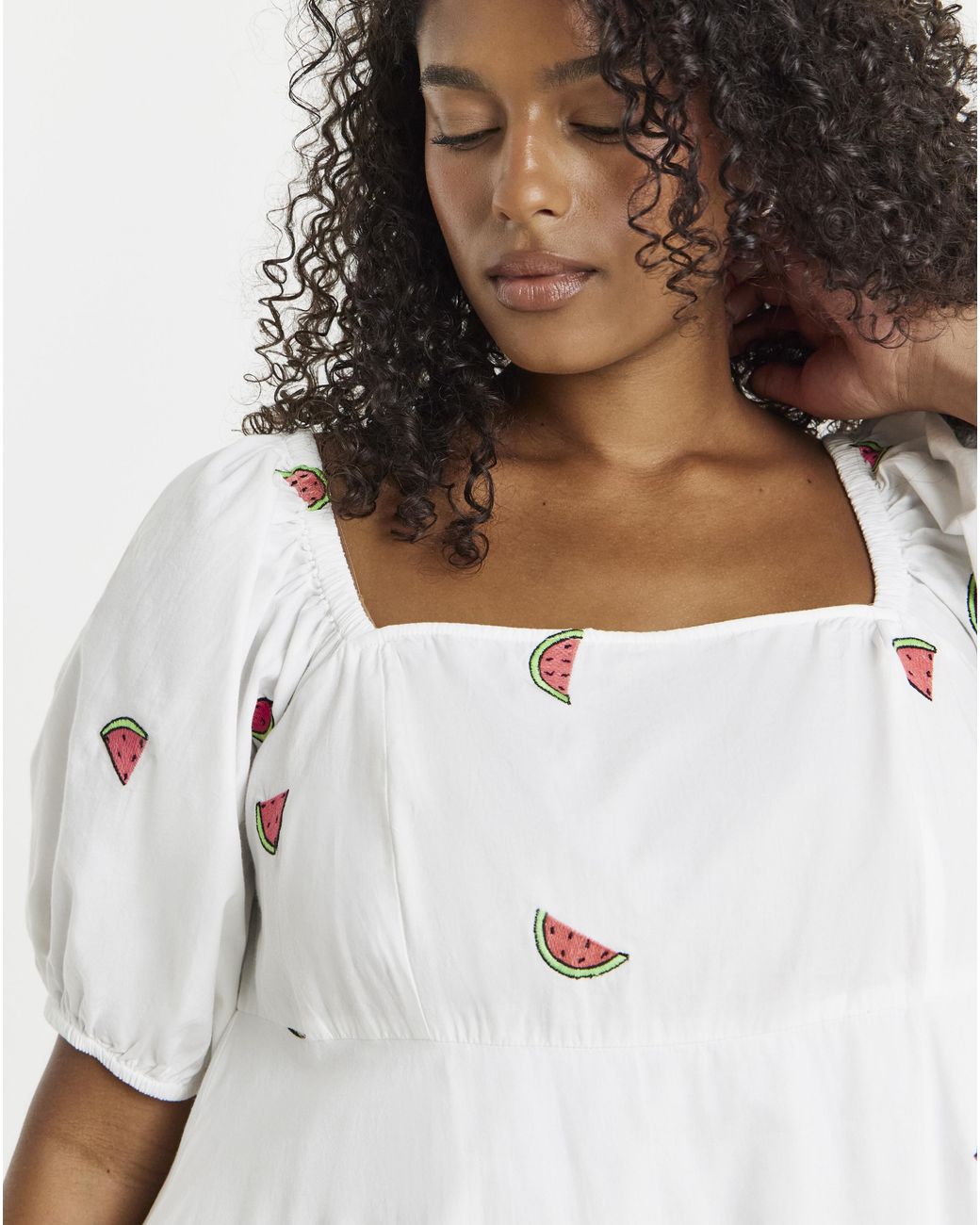 Simply Be White Embroidered Fruit Skater Dress