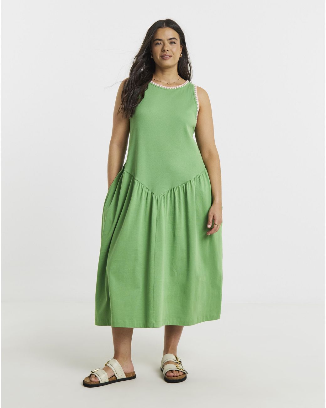Simply Be Green Jersey Mix Midi Dress With Whipstitch