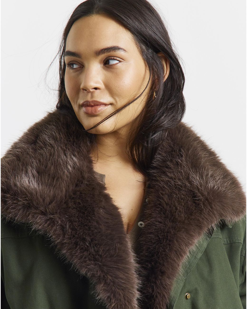 Simply Be Green Faux Fur Collar Parka Jacket