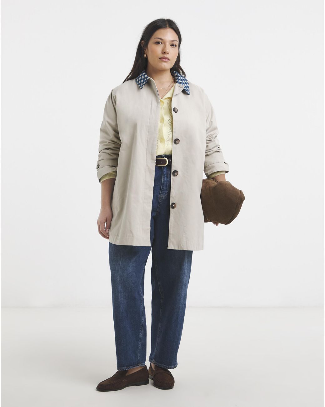 Simply Be Brown Checked Collar Car Coat