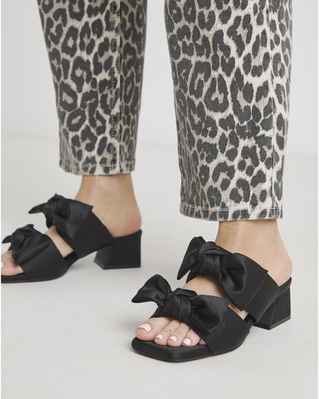 Simply Be Black Double Bow Low Heel Mules Wide