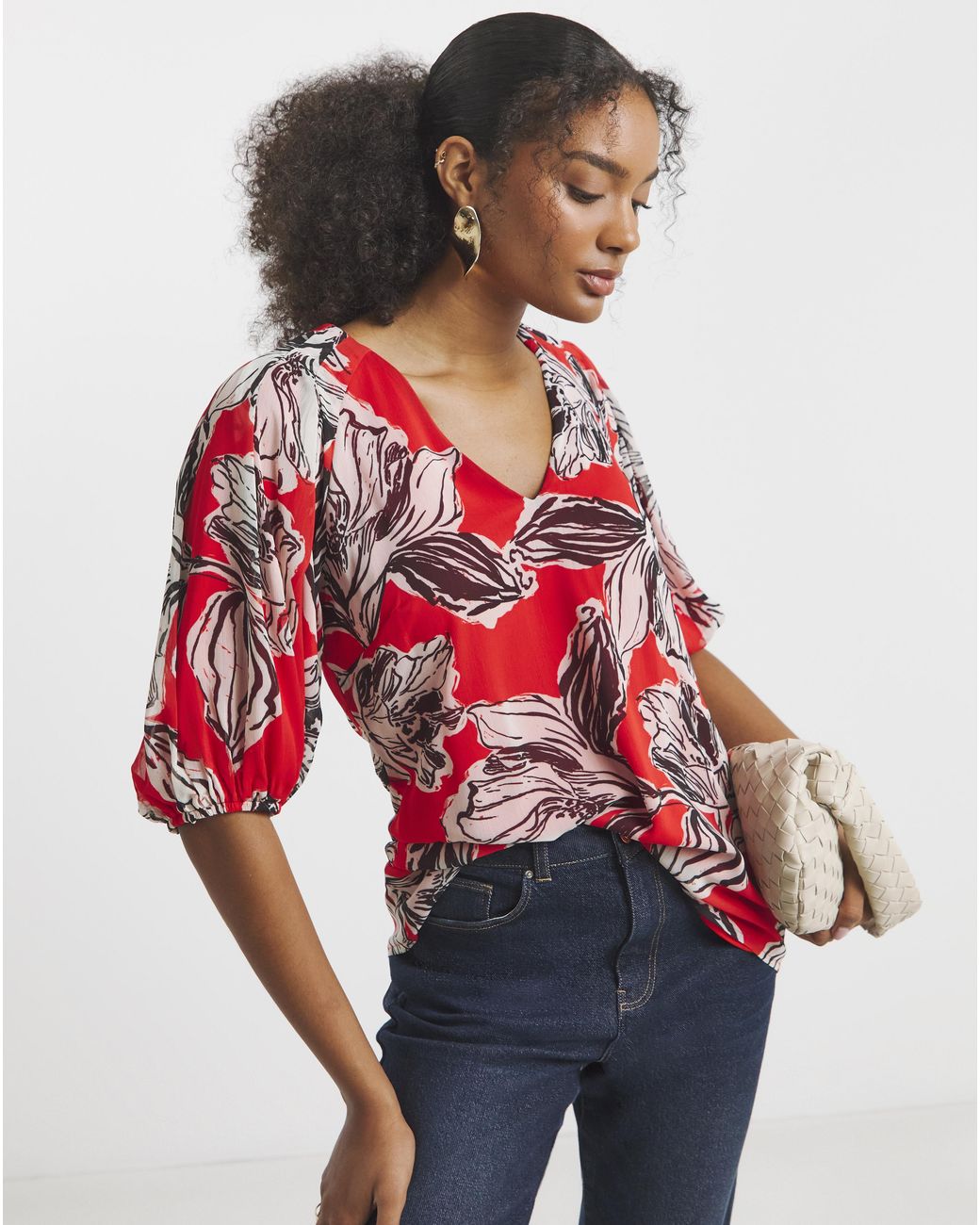Joanna Hope Red Puff Sleeve Top
