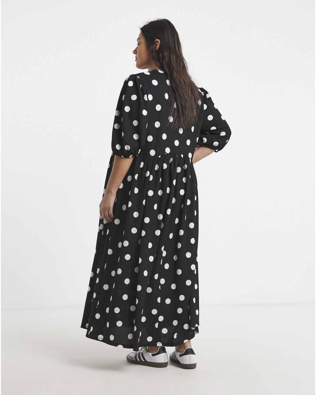 Simply Be White Mono Spot Waffle Dress