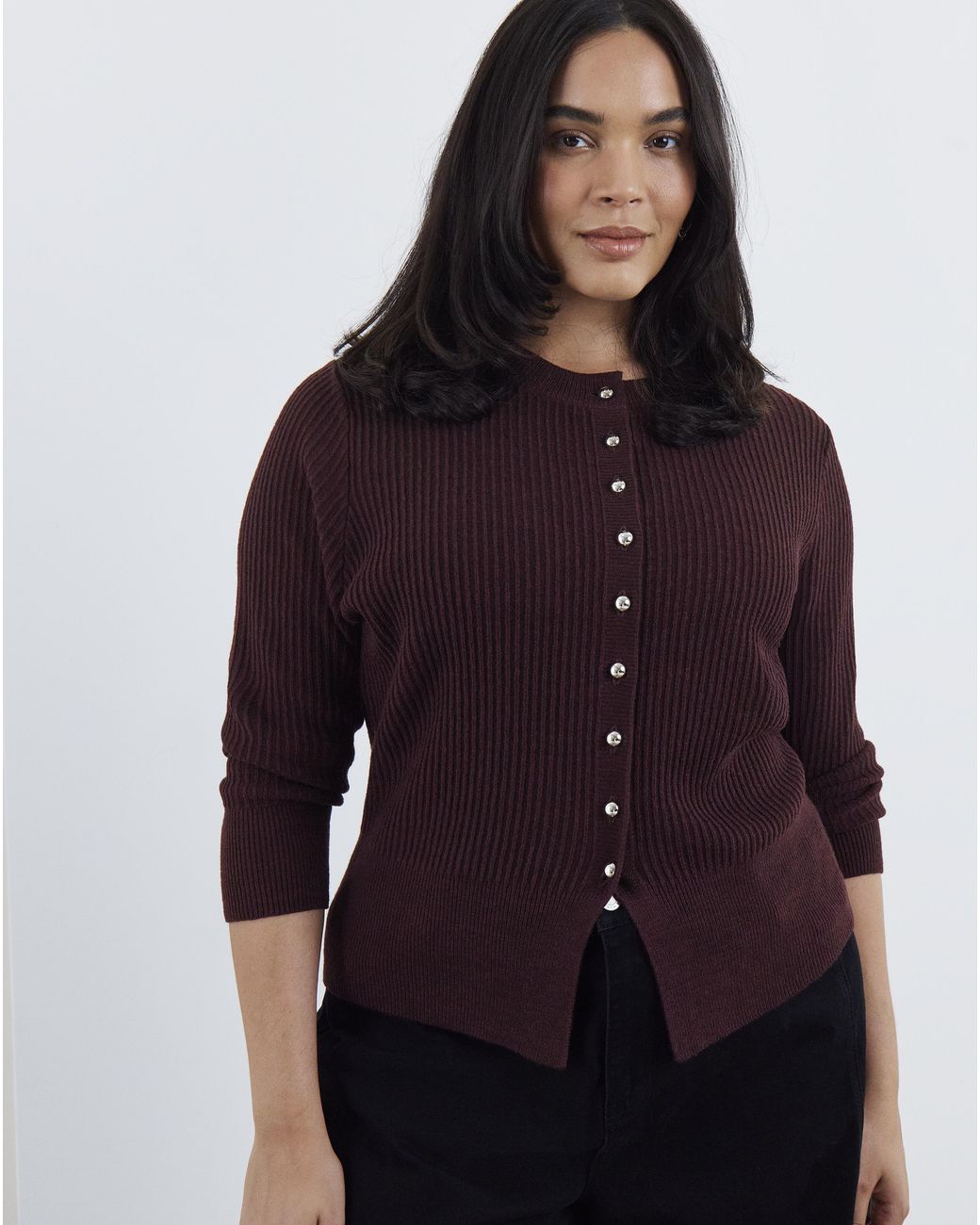 Simply Be Purple Button Through Cinched Cardigan