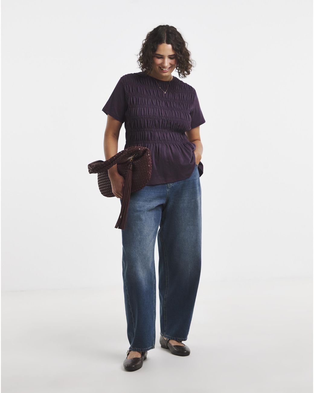 Simply Be Purple Shirred Peplum Top