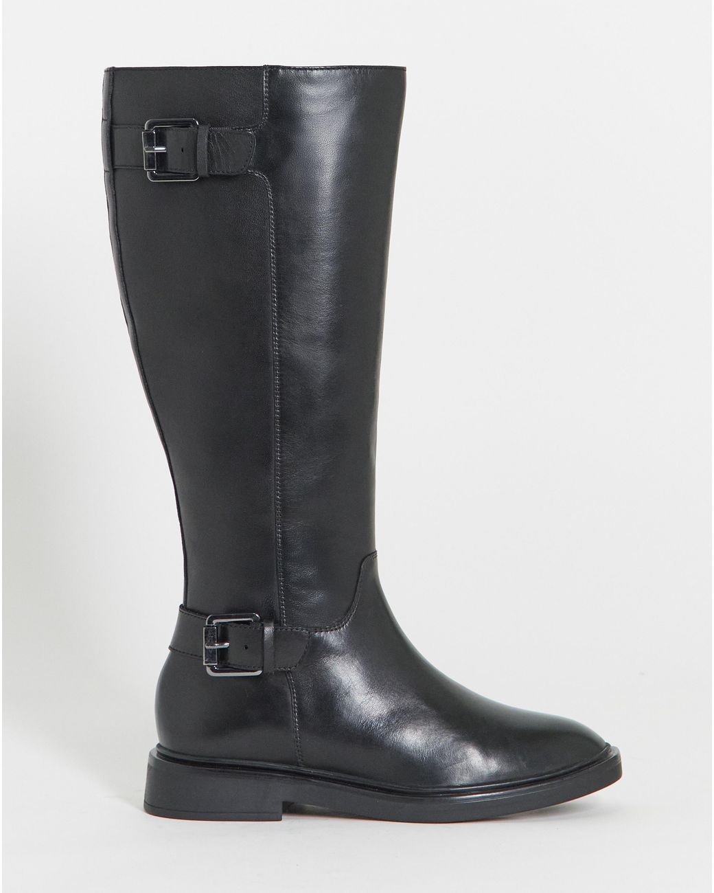 Simply Be Blue Leather Knee High Flat Boot Wide C