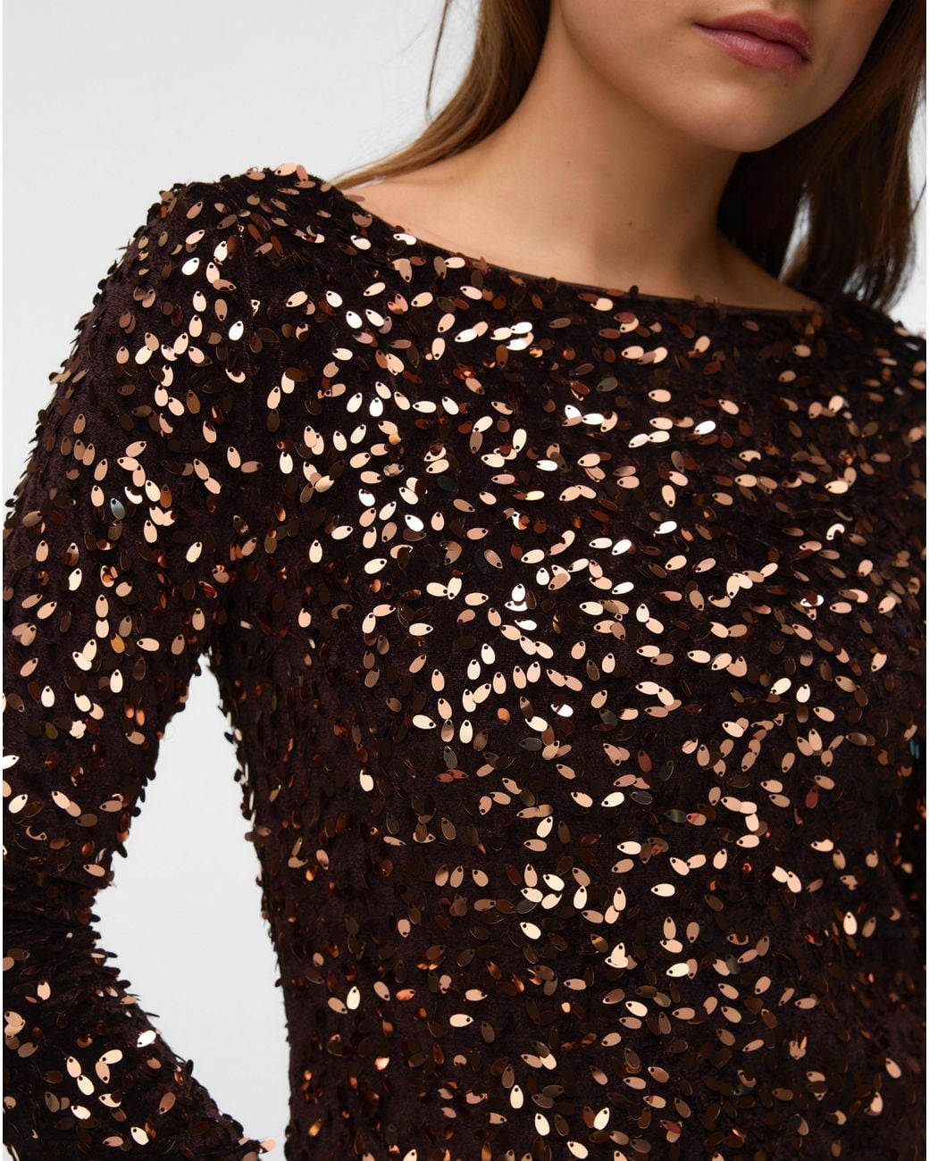 Vero Moda Brown Belle Boatneck Sequin Dress