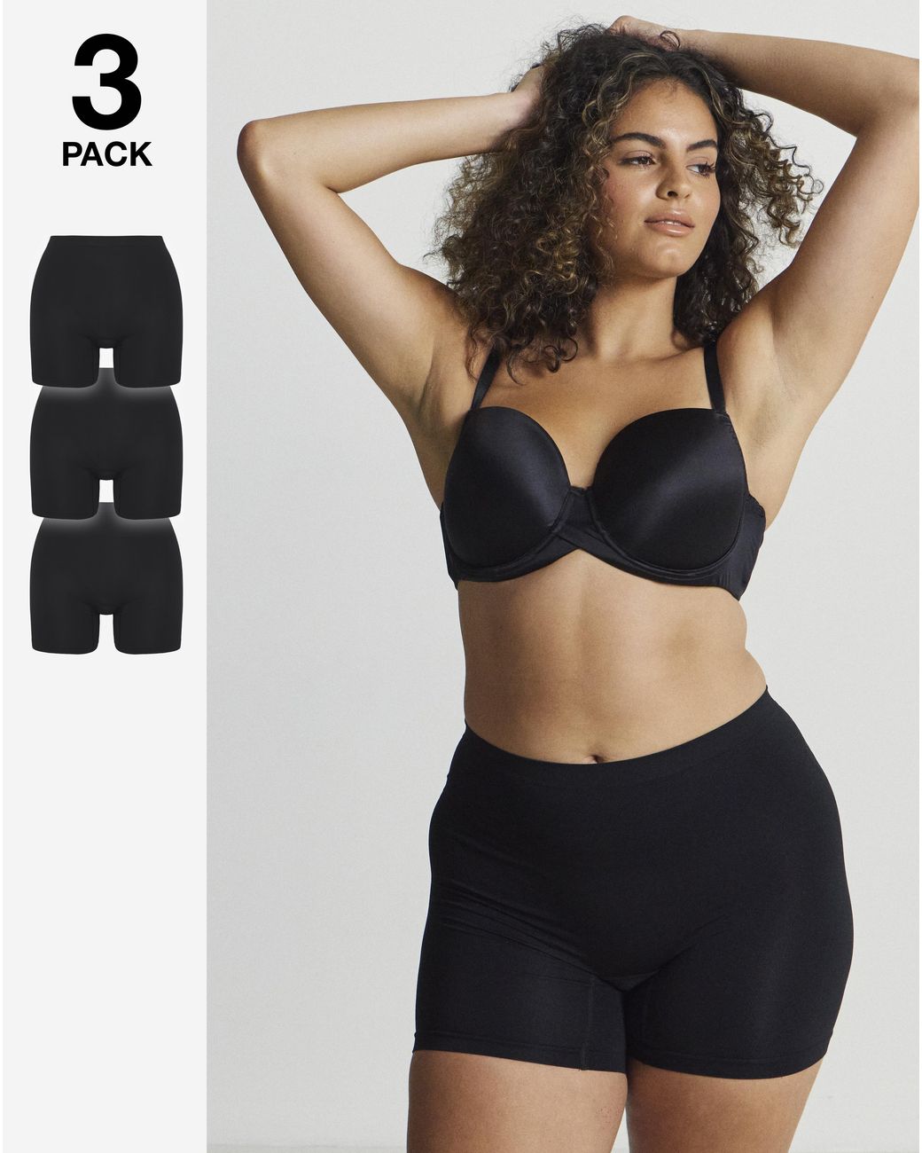Pretty Secrets Black 3 Pack Seamless Comfort Shorts