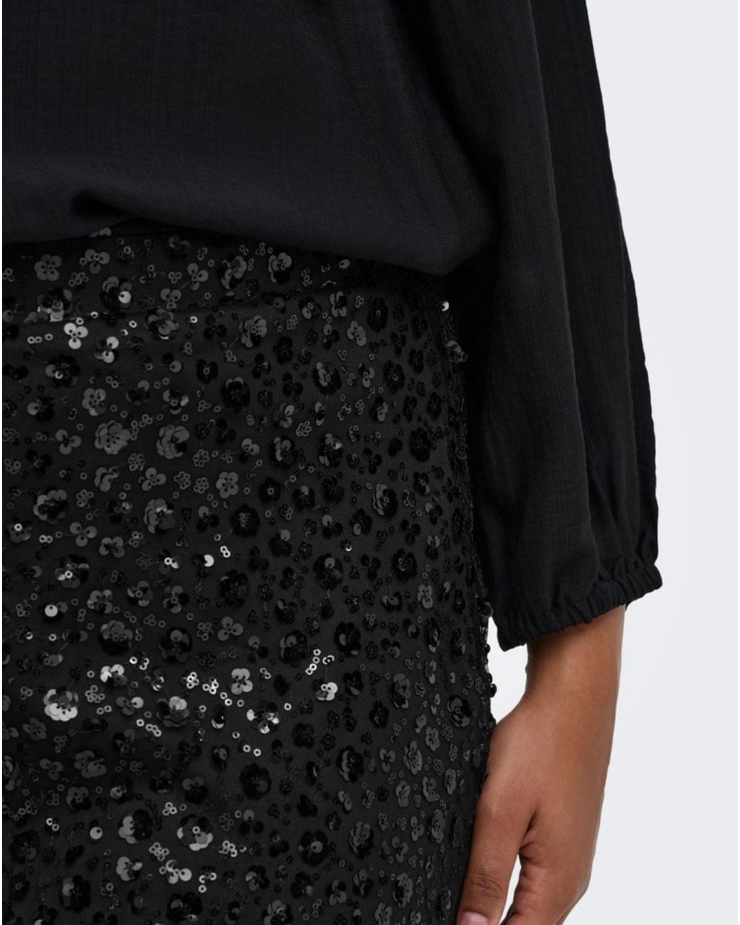 ONLY Black Sequin Midi Skirt