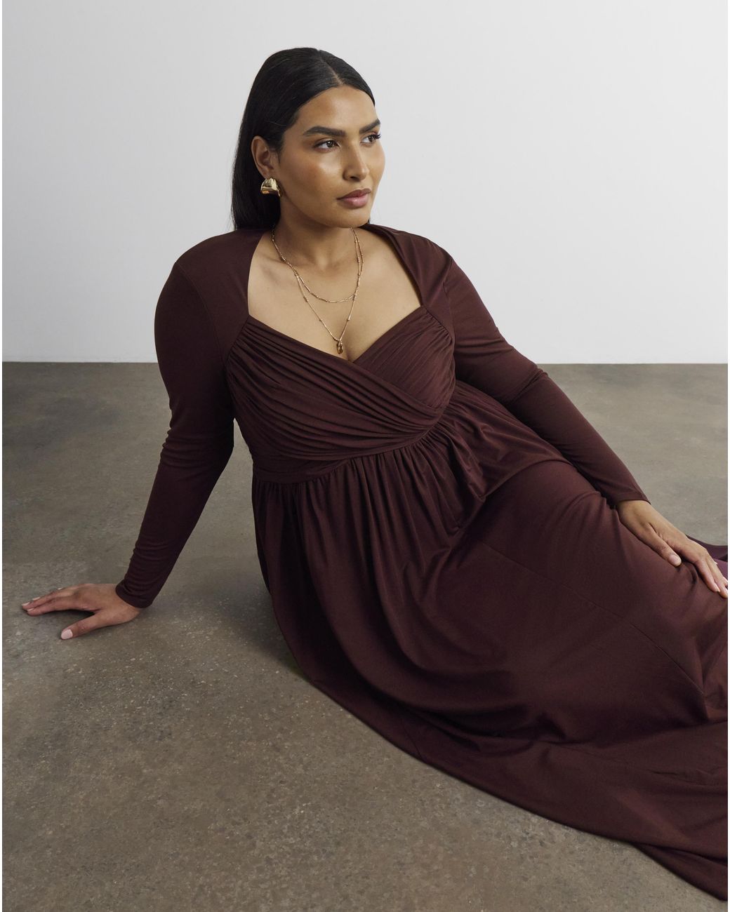 Joanna Hope Brown Draped Bodice Jersey Dress