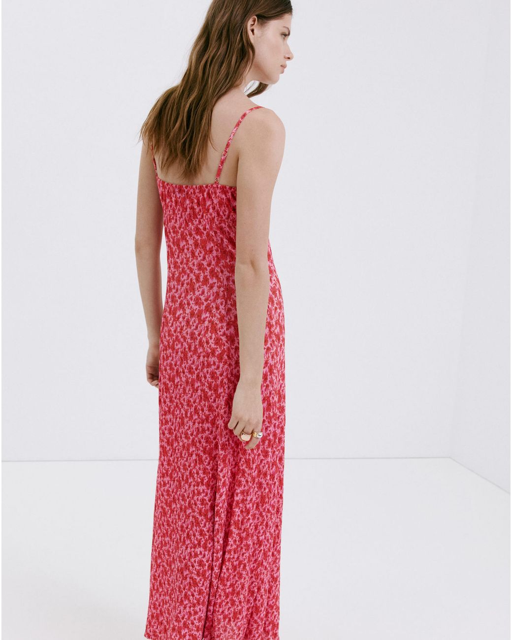 Mango Red Floral-Print Pleated Dress