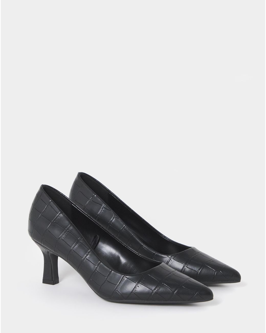 Heavenly Soles Gray Pointed Toe Kitten Heel Shoe Ex Wide