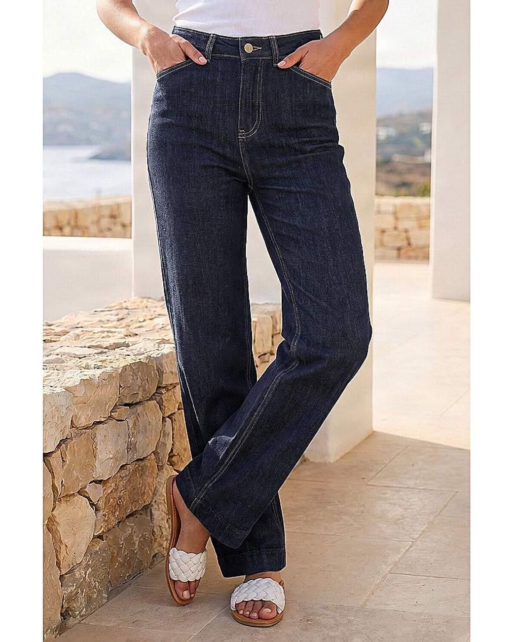 Roman Blue Roman Wide Leg Stretch Denim Jeans