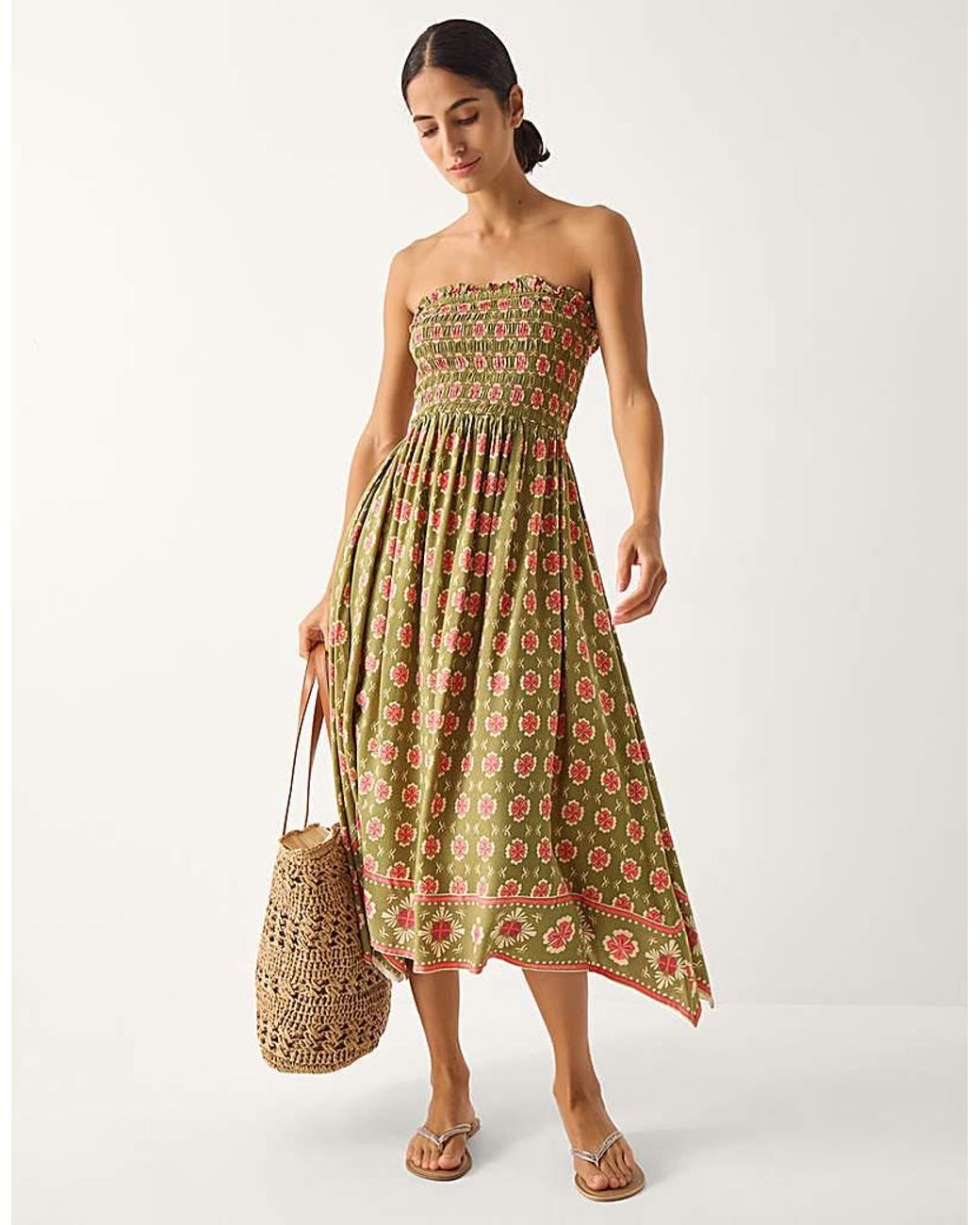 Monsoon Natural Maddie Floral Print Midi Dress