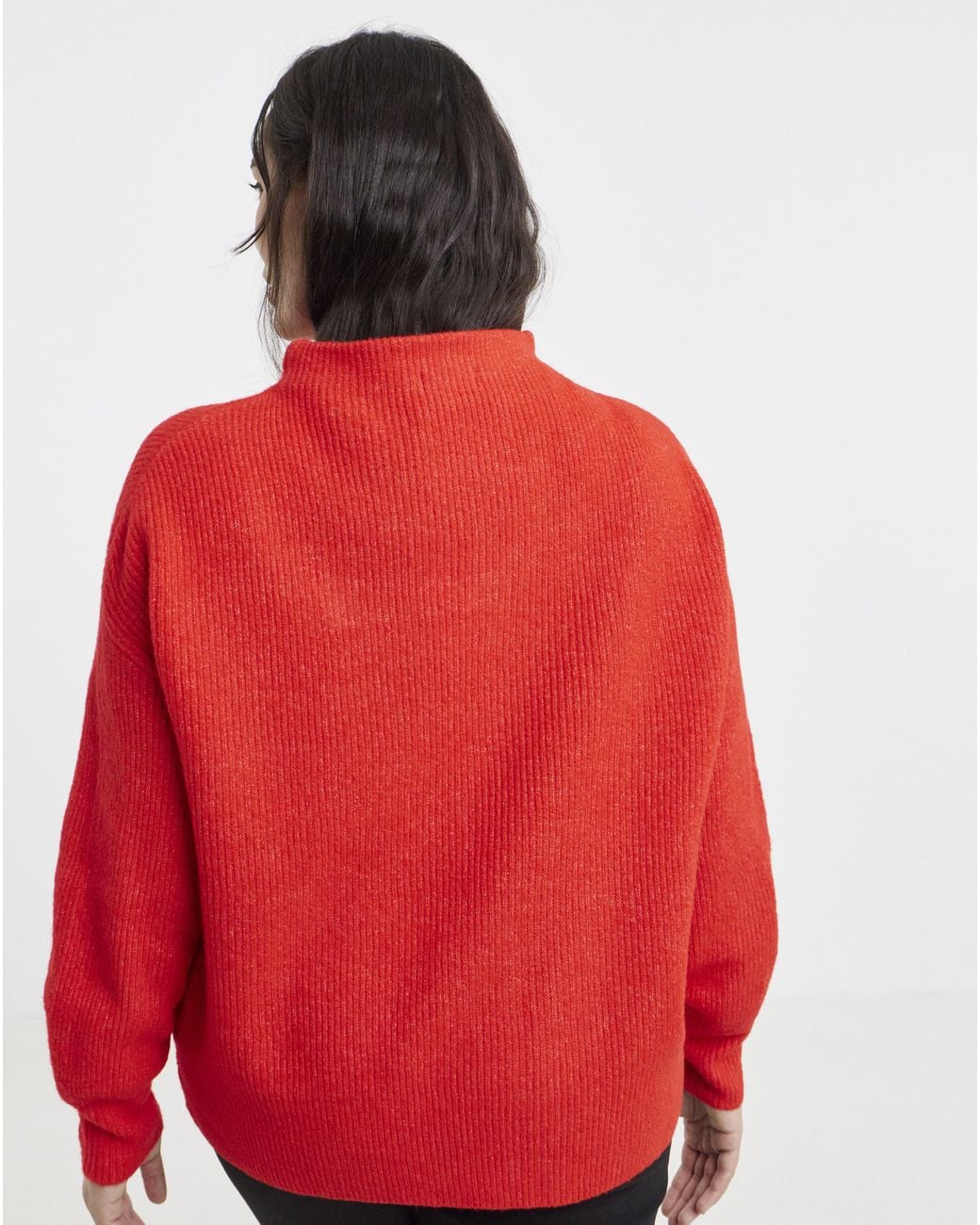 Simply Be Red Rib Funnel Neck Jumper
