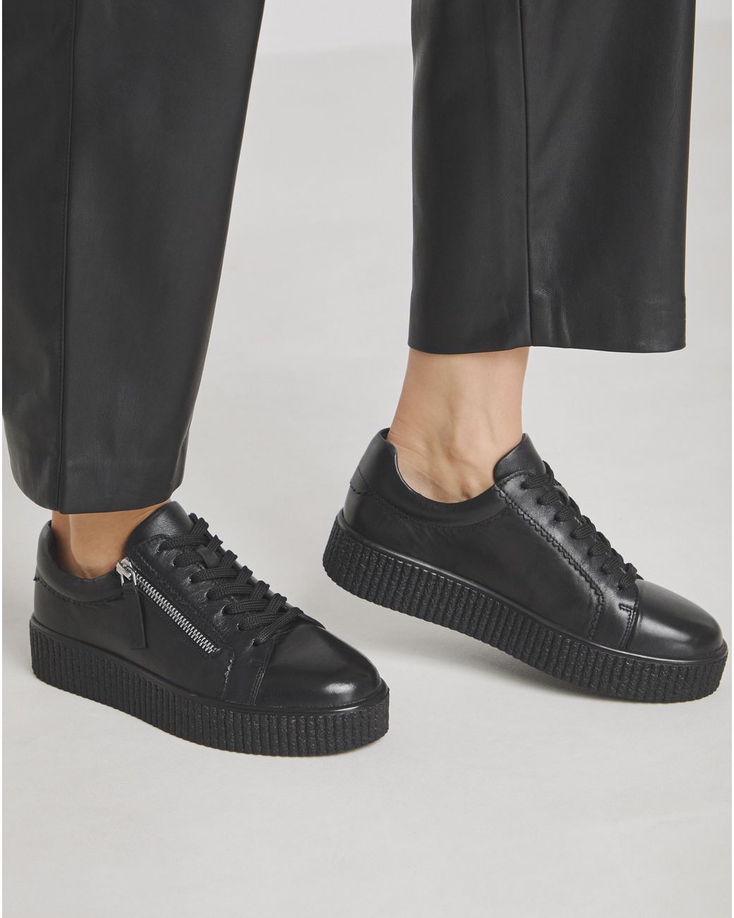 JD Williams Black Side Zip Leather Trainer Ex Wide Fit